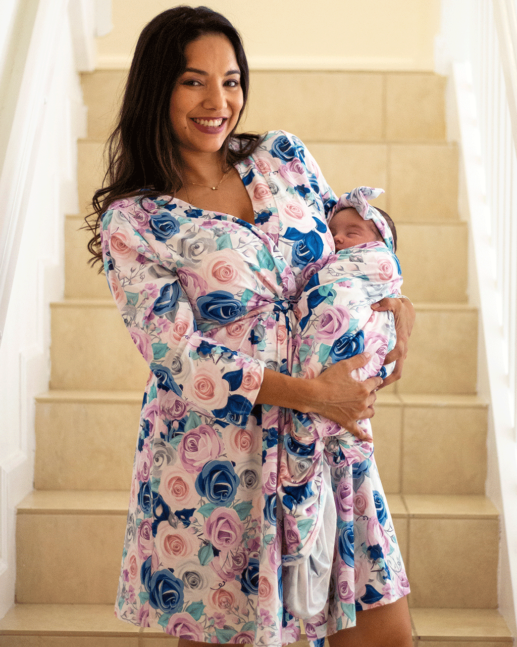 Pink RAINBOW Baby Maternity Robe and Matching Gown Set with Baby