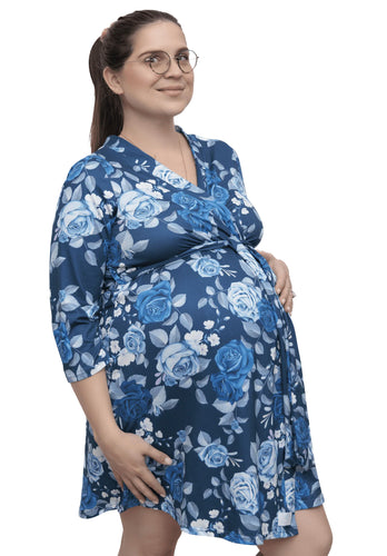 Classic Blue Roses Maternity Delivery Robe