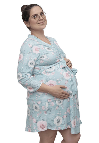 Pink Aqua Rose Maternity Delivery Robe